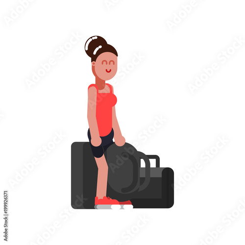 Woman with traveling bags waiting
