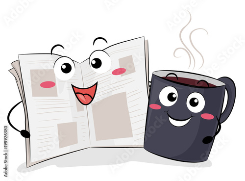 Mascot Newspaper Coffee Illustration