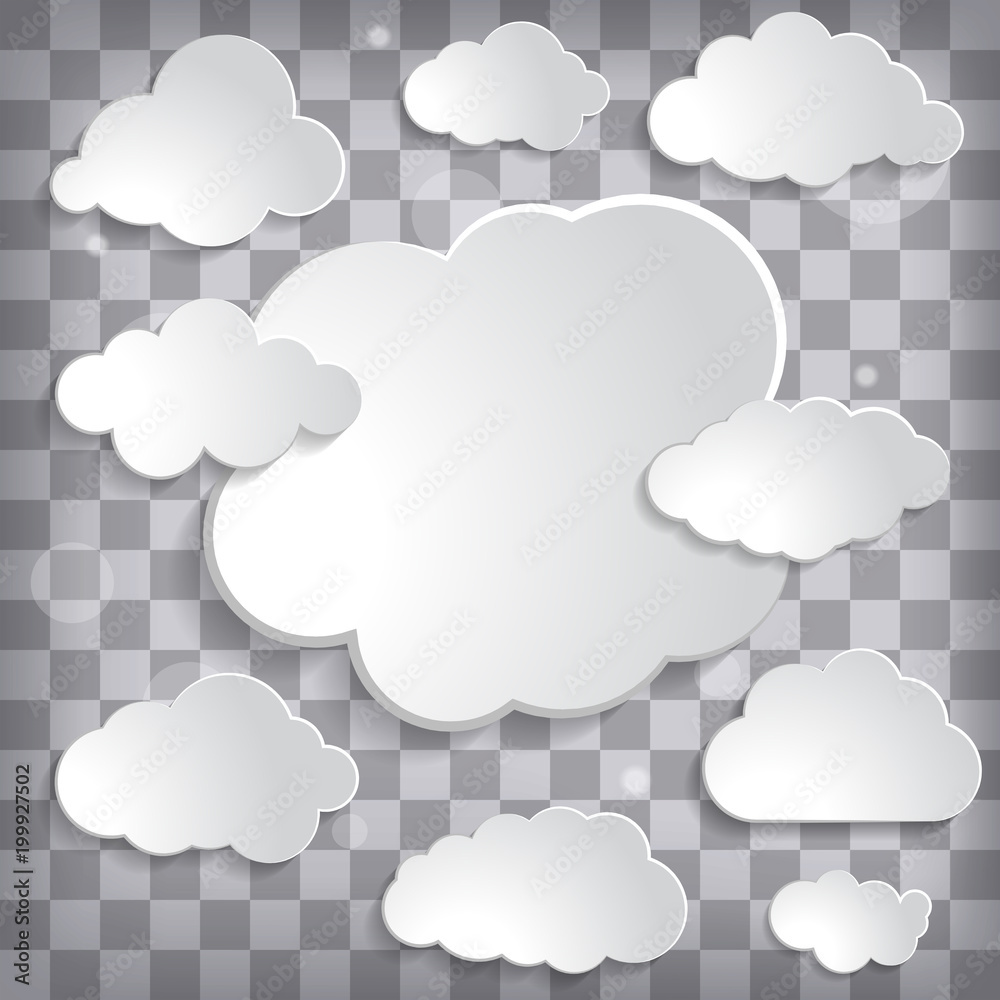Vector illustration of white paper clouds set on a chequered bac Vector illustration of white paper clouds set on a chequered bac