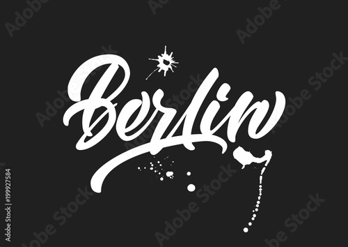 Vector handwritten lettering "Berlin" for cards, posters, prints on a black background.