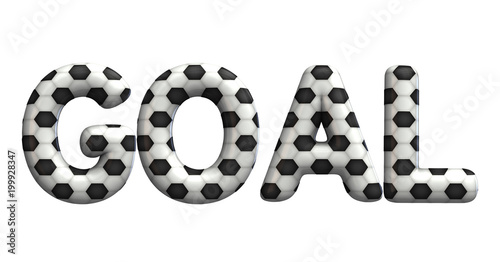 Goal word made from a football soccer ball texture. 3D Rendering