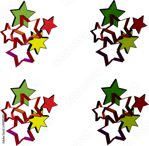 vector 3d de forma cuadrada con patrón de cuatro grupos de  estrellas con diferentes tamaños y formas