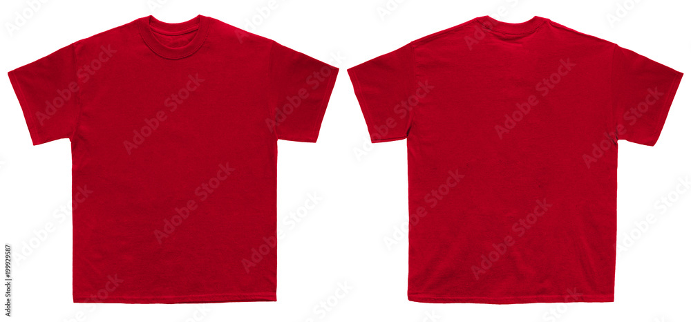 Blank T Shirt color red template front and back view on white background  foto de Stock | Adobe Stock