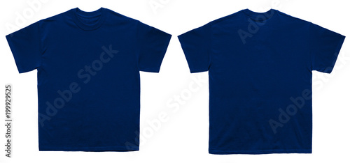 Blank T Shirt color navy template front and back view on white background