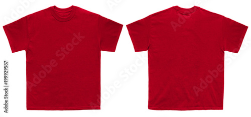 Blank T Shirt color red template front and back view on white background