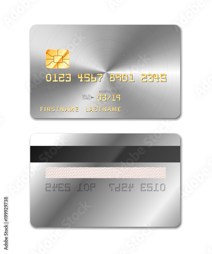 Platinum realistic credit card from both sides on white