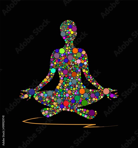Silhouette illustration of a man meditating in colorful figures