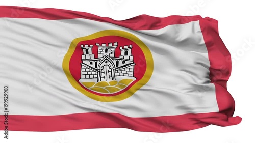 Bergen flag, city of Norway, realistic animation isolated on white seamless loop - 10 seconds long (alpha channel is included) photo