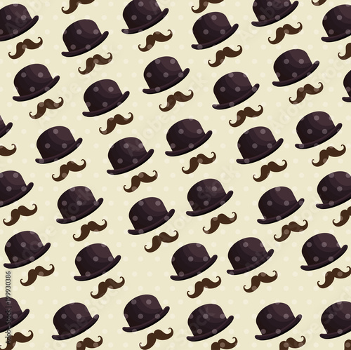 hat and mustache pattern background vector illustration design