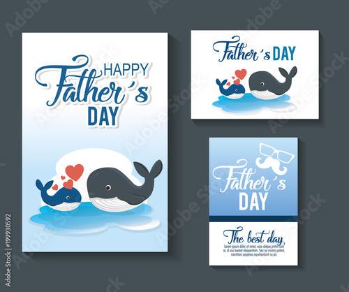 happy fathers day card with whale vector illustration design