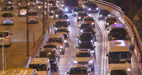 Hong Kong traffic congestion at night