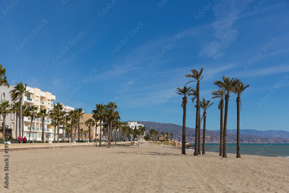 Roquetas del Mar playa Costa de Almería, Andalucía Spain with palm trees