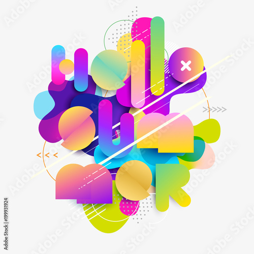 Hello Summer. Typographic poster. Colorful template.