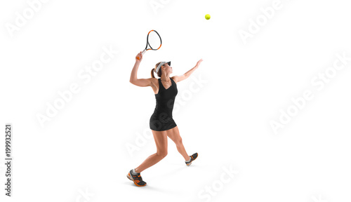 one young caucasian tennis woman isolated in silhouette on white background © VIAR PRO studio
