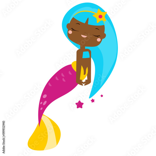 Cute cartoon dark skin mermaid