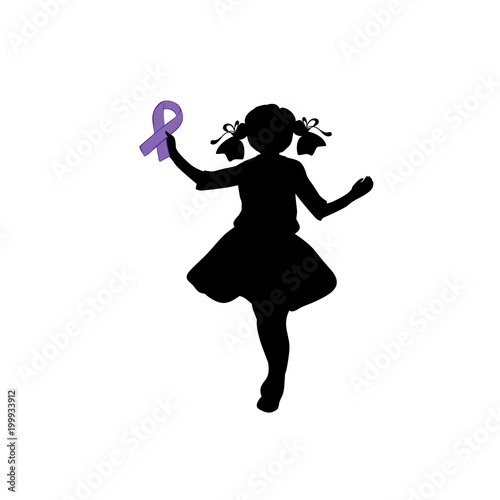 Silhouette girl with purple ribbon. World epilepsy day.