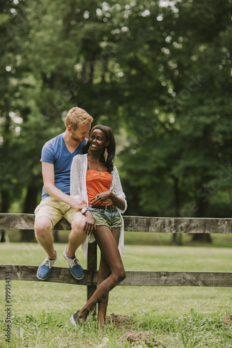 Multiracial couple in the park
