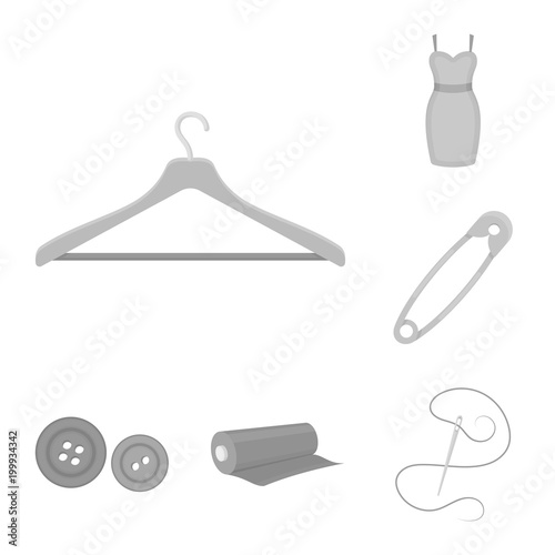 Atelier and sewing monochrome icons in set collection for design. Equipment and tools for sewing vector symbol stock web illustration.