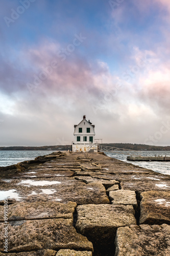 Colorful Clouds Above The Rockland Harbor Breakwater Light