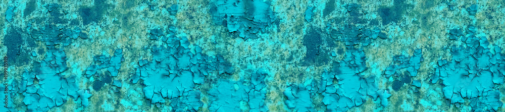 Fototapeta premium banner panorama rusty old cyan metal cracked texture