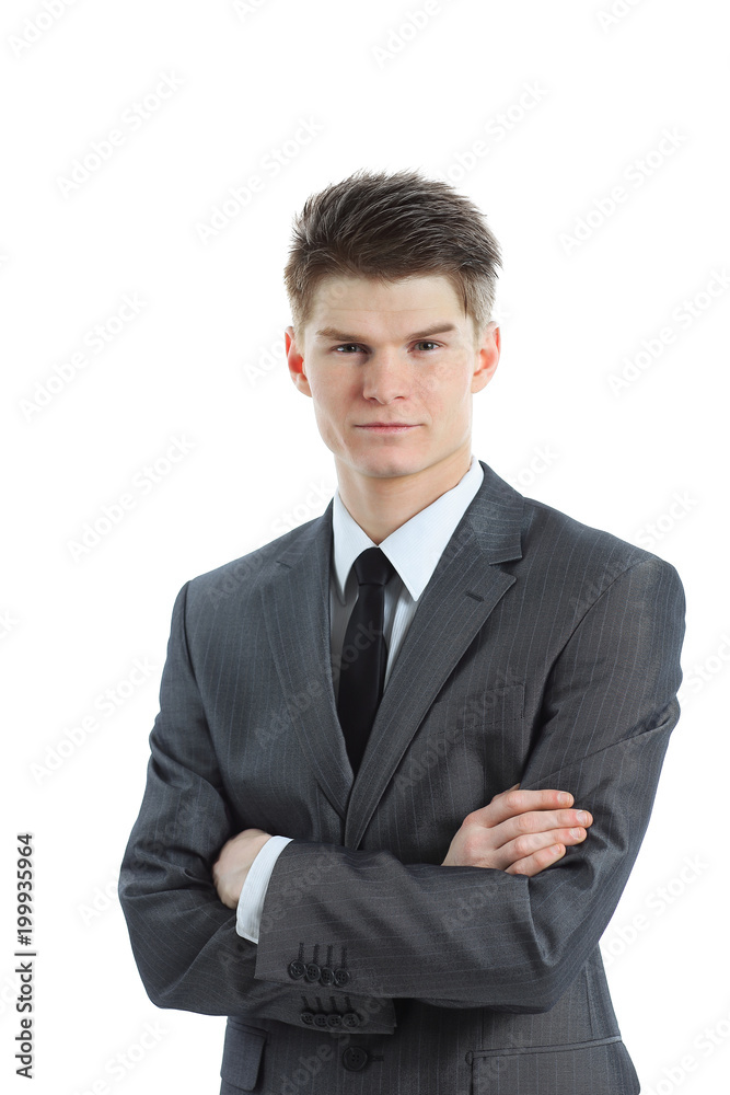 Half-length portrait of business man with crossed hands, Half-length portrait of business man with crossed hands,