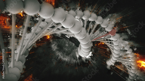 fantastic human dna with fiery exploding background 3d render