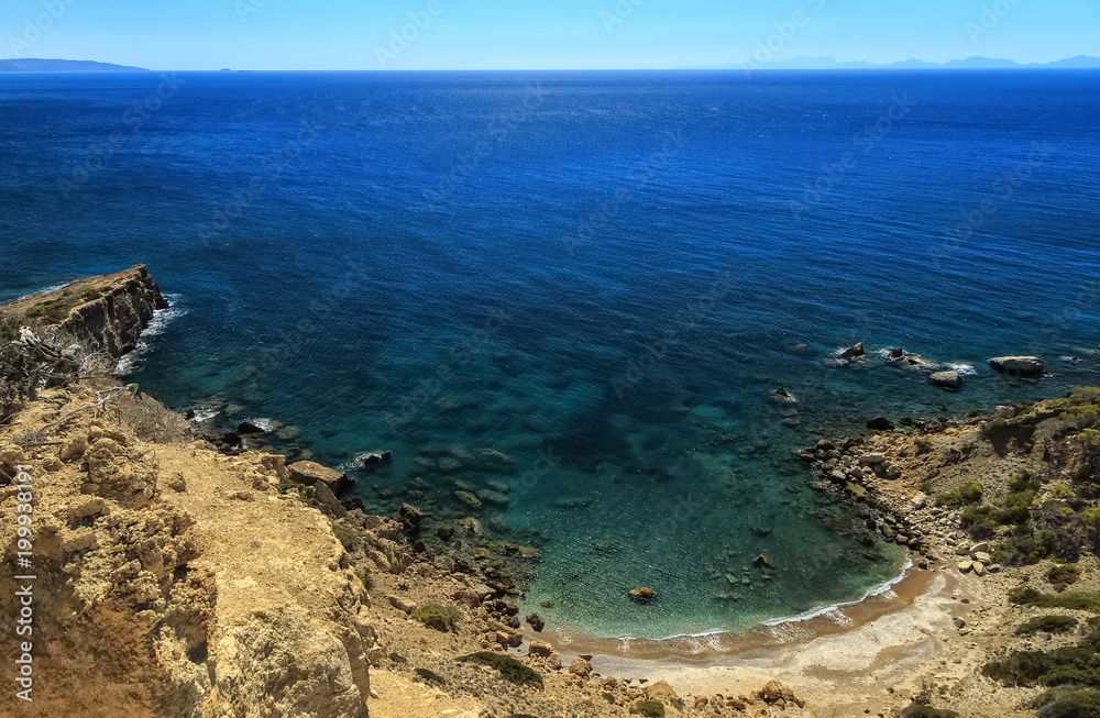 Beautiful summer landscape of the coast of Aegean Sea on the island of Rhodes, Greece