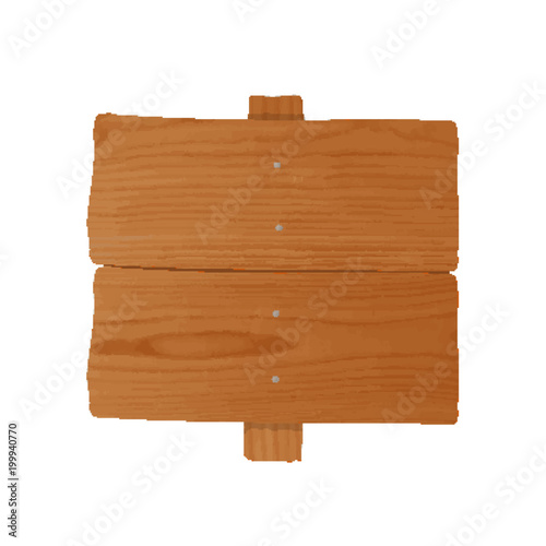 Handcrafted wooden billboard made of unhewn planks and pole nailed together