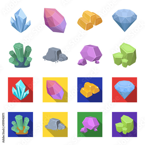 Crystals, iron ore. Precious minerals and a jeweler set collection icons in cartoon,flat style vector symbol stock illustration web.