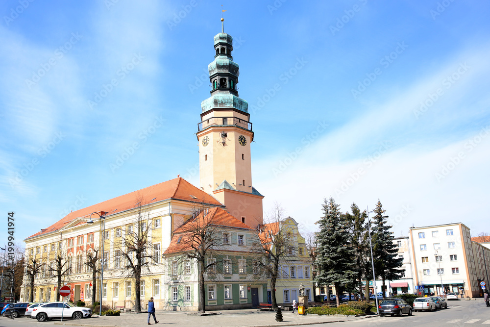 The historic downtown in Olawa, Silesia, Poland