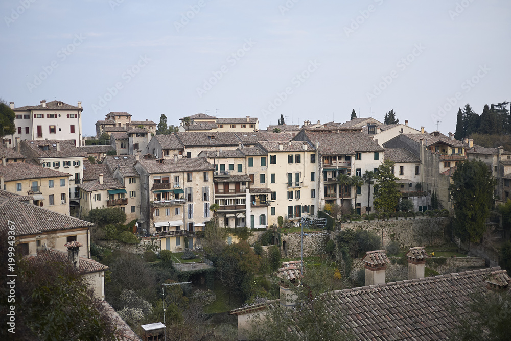 Asolo, Italy - March 26, 2018 : View of Asolo from Queen Cornaro castle