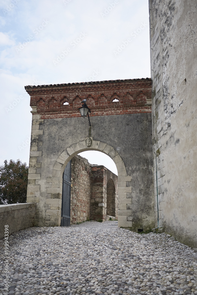 Asolo, Italy - March 26, 2018 : Queen Cornaro castle entrance
