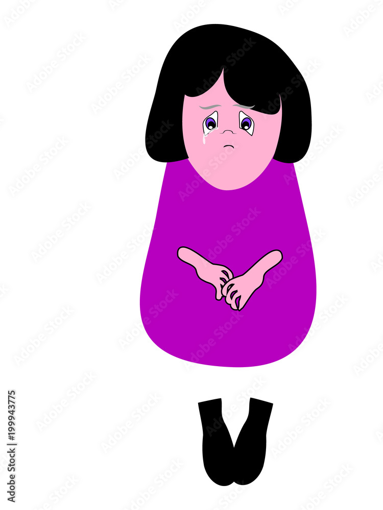 Cartoon funny girl is standing and crying, tears flow from one eye. The  crying sad face of the character says that she is hurt or sad Stock Vector  | Adobe Stock