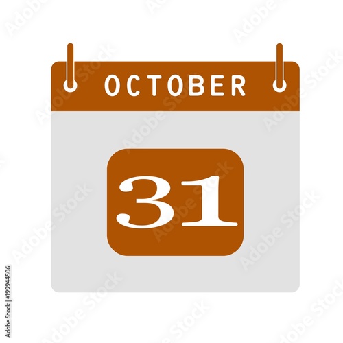 Calendar flat icon 31st of October. Vector illustration.