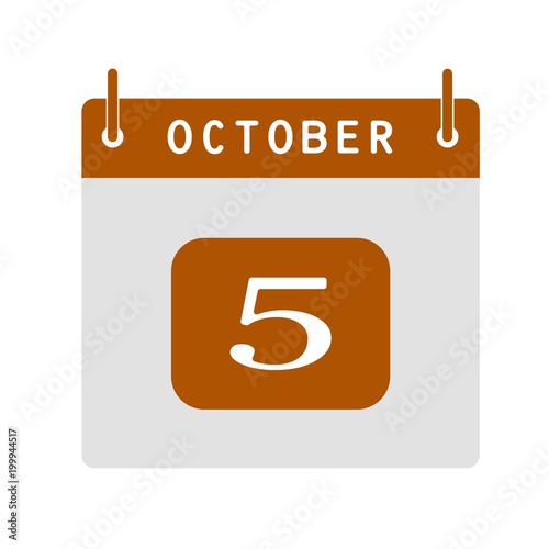 Calendar flat icon 5th of October. Vector illustration.