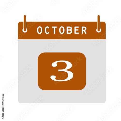 Calendar flat icon 3rd of October. Vector illustration.