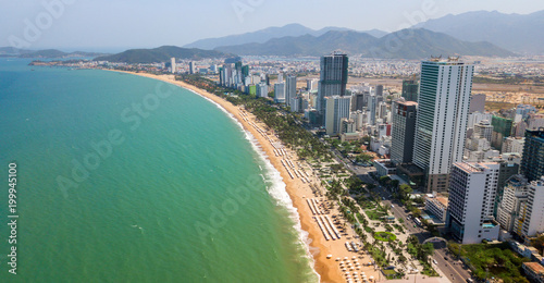 Aerial view of sand beach line in Nha Trang - Central Vietnam