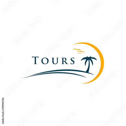 summer Travel and tour agency vector logo design. Beach, Sea, Sunset, Template