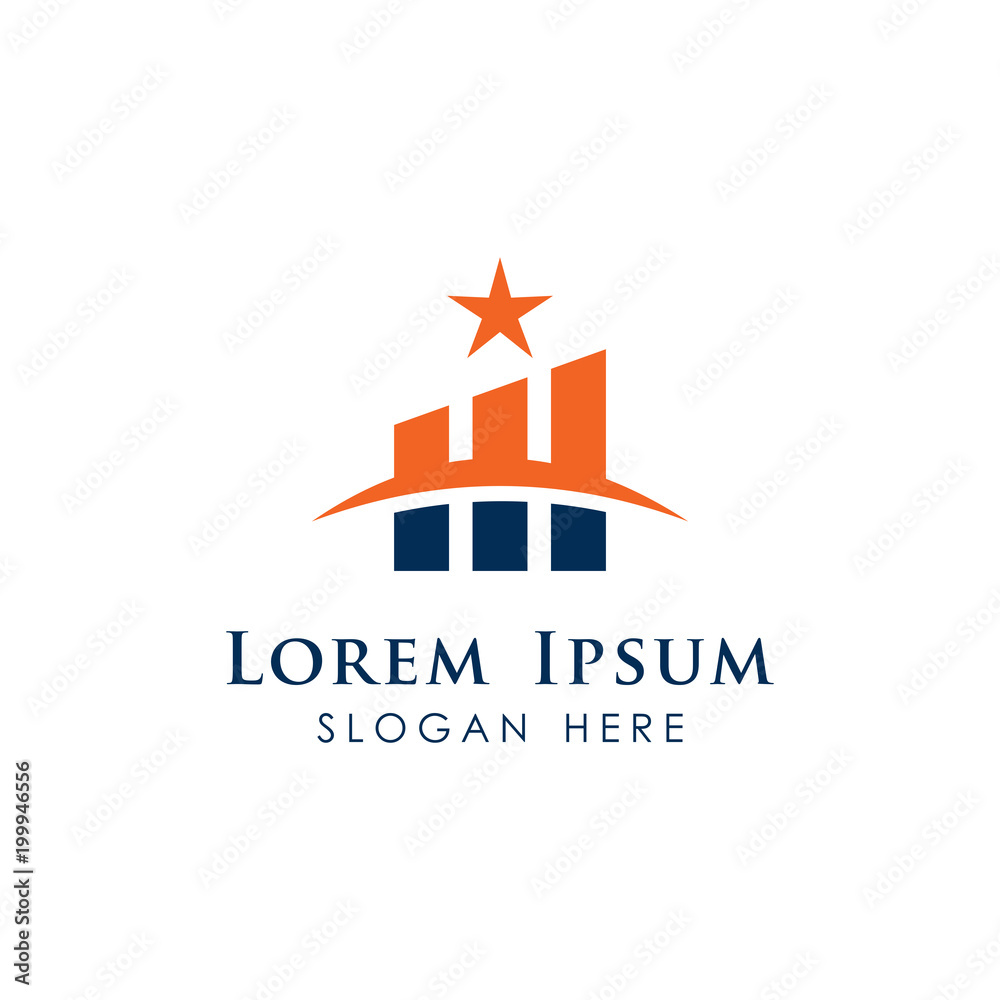 Finance logo template. accounting logo template. orange and blue color with star, arrow and charts icon