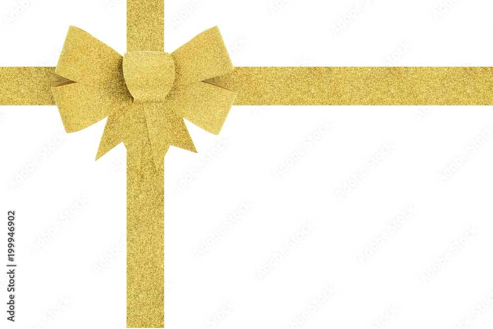 Gold ribbon bow gift on white background Gold ribbon bow gift on white background