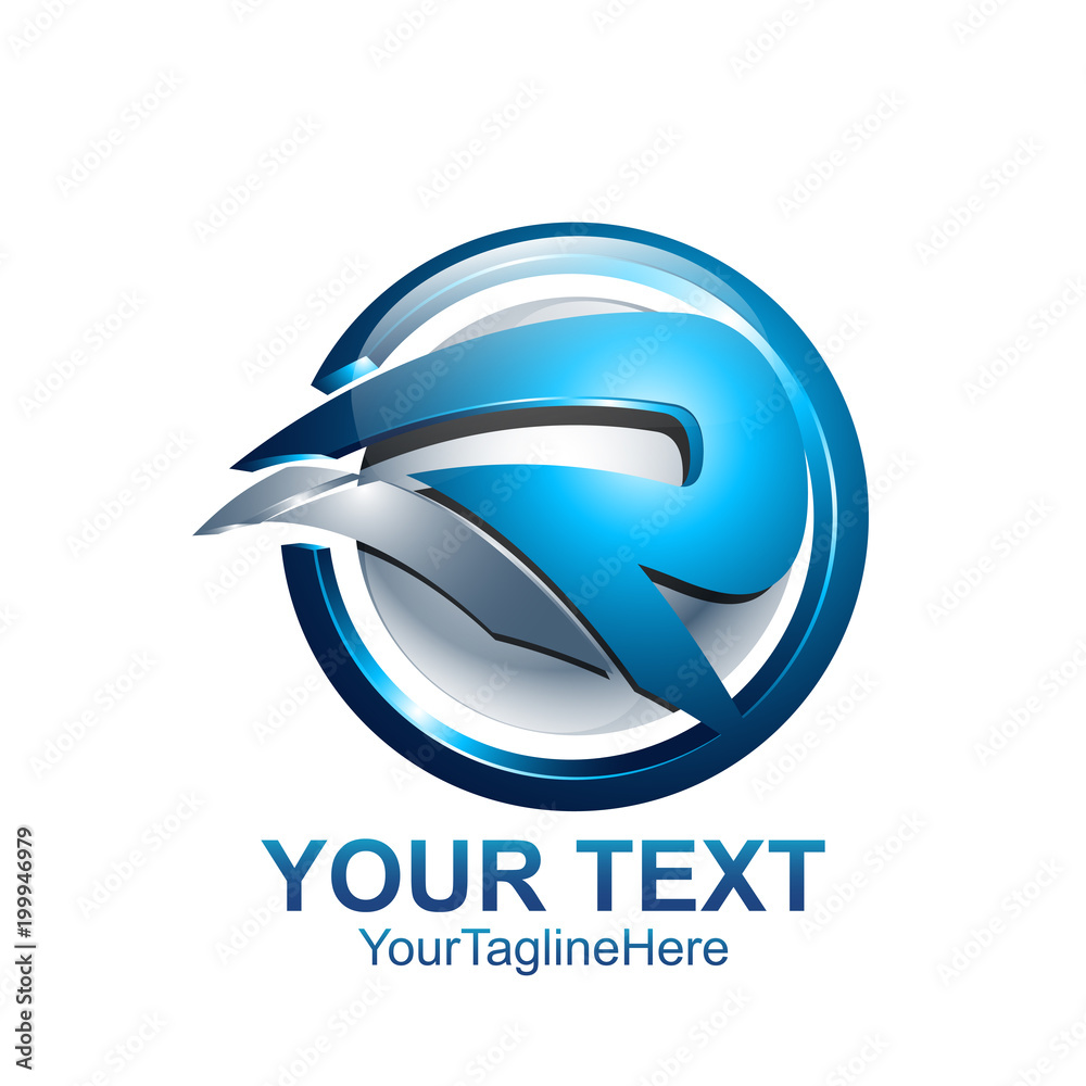 Initial letter R logo template colored blue circle swoosh design for business and company identity