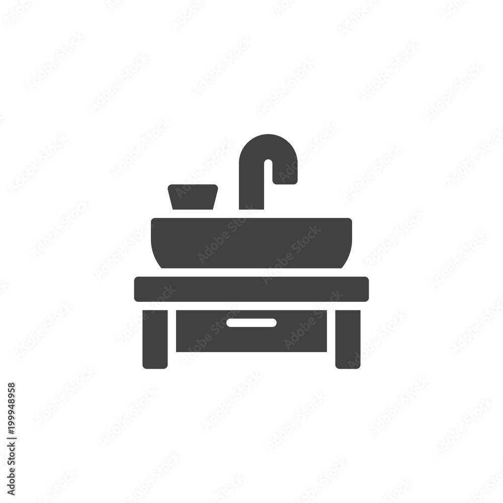 Wash basin vector icon. filled flat sign for mobile concept and web design. Sink basin faucet simple solid icon. Symbol, logo illustration. Pixel perfect vector graphics Wash basin vector icon. filled flat sign for mobile concept and web design. Sink basin faucet simple solid icon. Symbol, logo illustration. Pixel perfect vector graphics