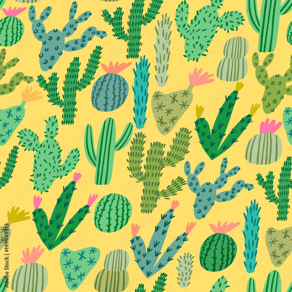 Vector cactus cute hand-drawn seamless pattern Vector cactus cute hand-drawn seamless pattern