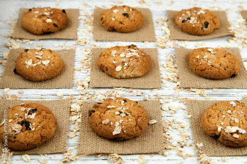 Homemade cookies on a white vintage table. Tasty cookies and biscuits.