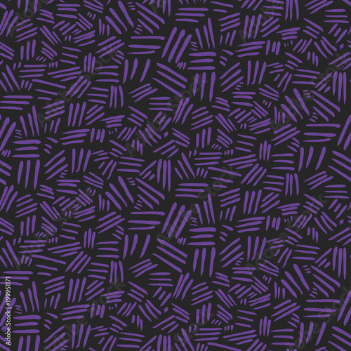 Abstract pattern with hand drawn chaotic purple strokes on black. Dark doodle violet fashion texture for textile, wrapping paper, cover, surface, wallpaper, background