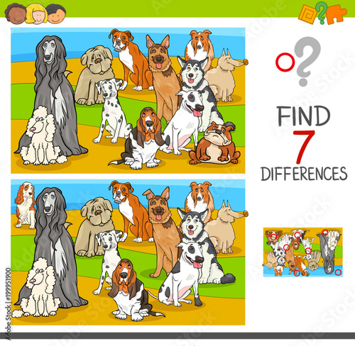 find differences game with dog animal characters
