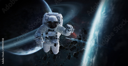 Fototapeta Naklejka Na Ścianę i Meble -  Astronaut floating in space 3D rendering elements of this image furnished by NASA