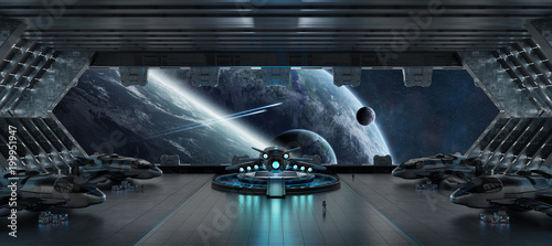 Fototapeta Naklejka Na Ścianę i Meble -  Landing strip spaceship interior 3D rendering elements of this image furnished by NASA