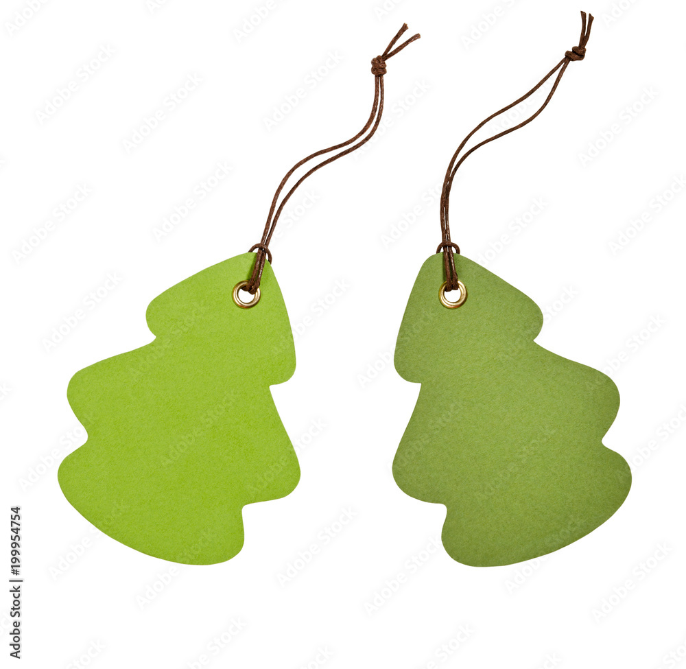 Green tags for sale on a white background isolated