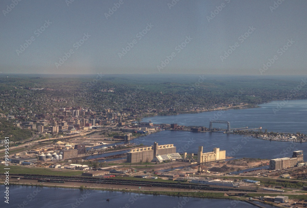 Duluth, Minnesota in Summer seen from Helicopter